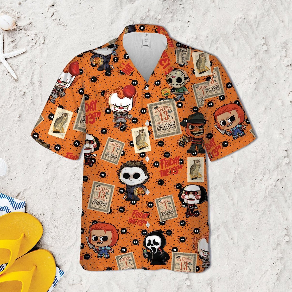 Chibi Horror Characters Spider All Over Print Hawaii Shirt Orange Ha39329