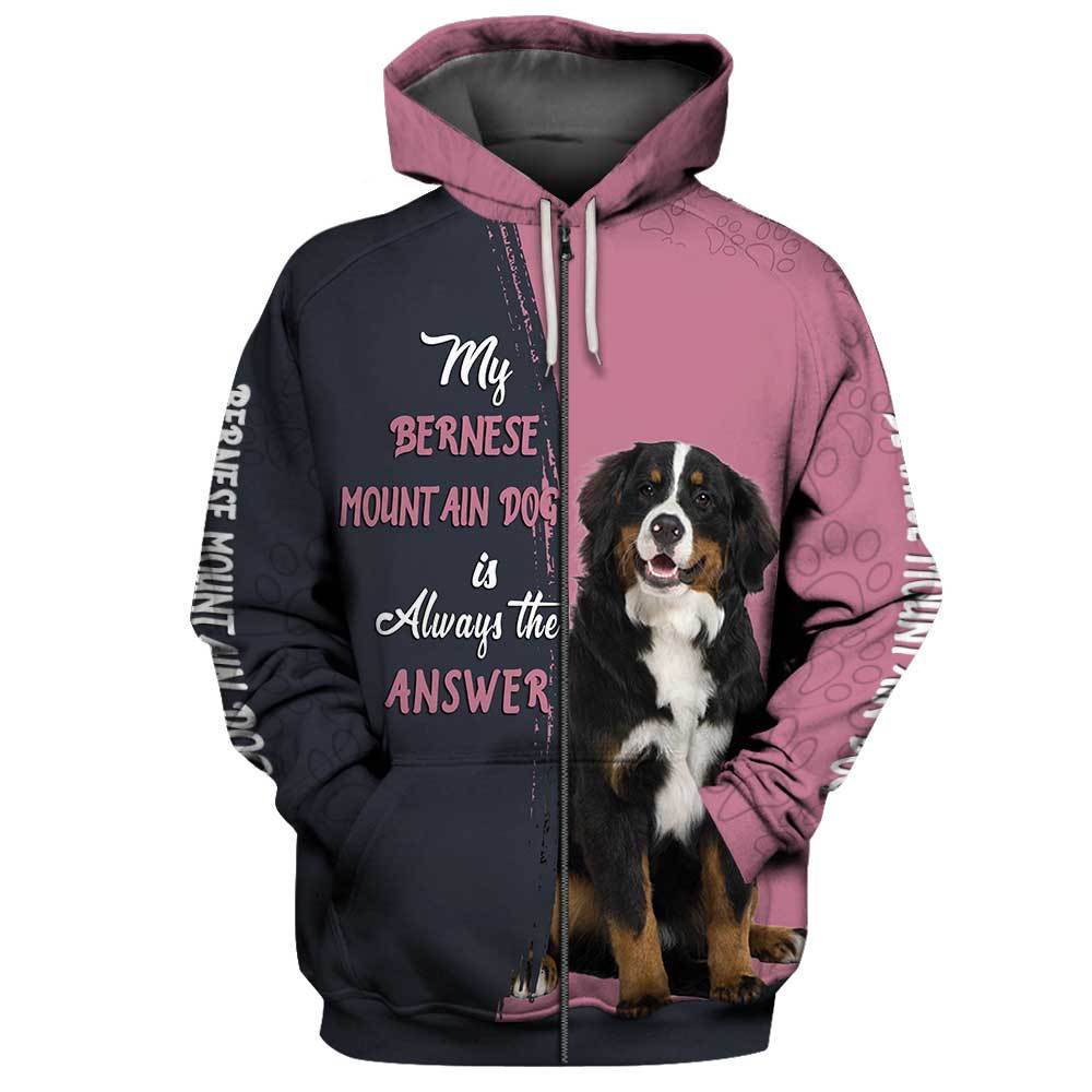 Bernese Mountain Dog Answer 3D Full Printing Zip Hoodie