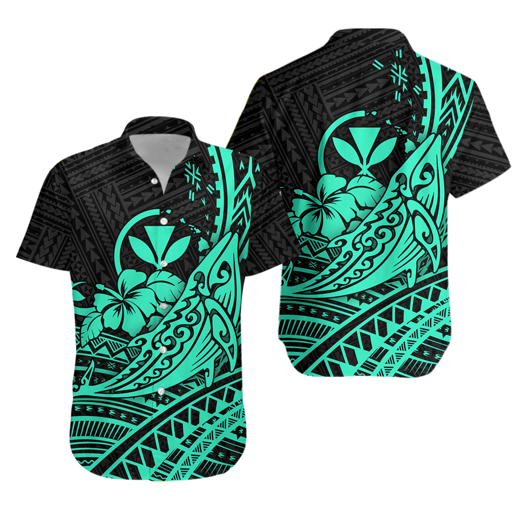 Hawaii Humpback Whale With Hibiscus Tribal Turquoise Hawaiian Shirt – Lt12