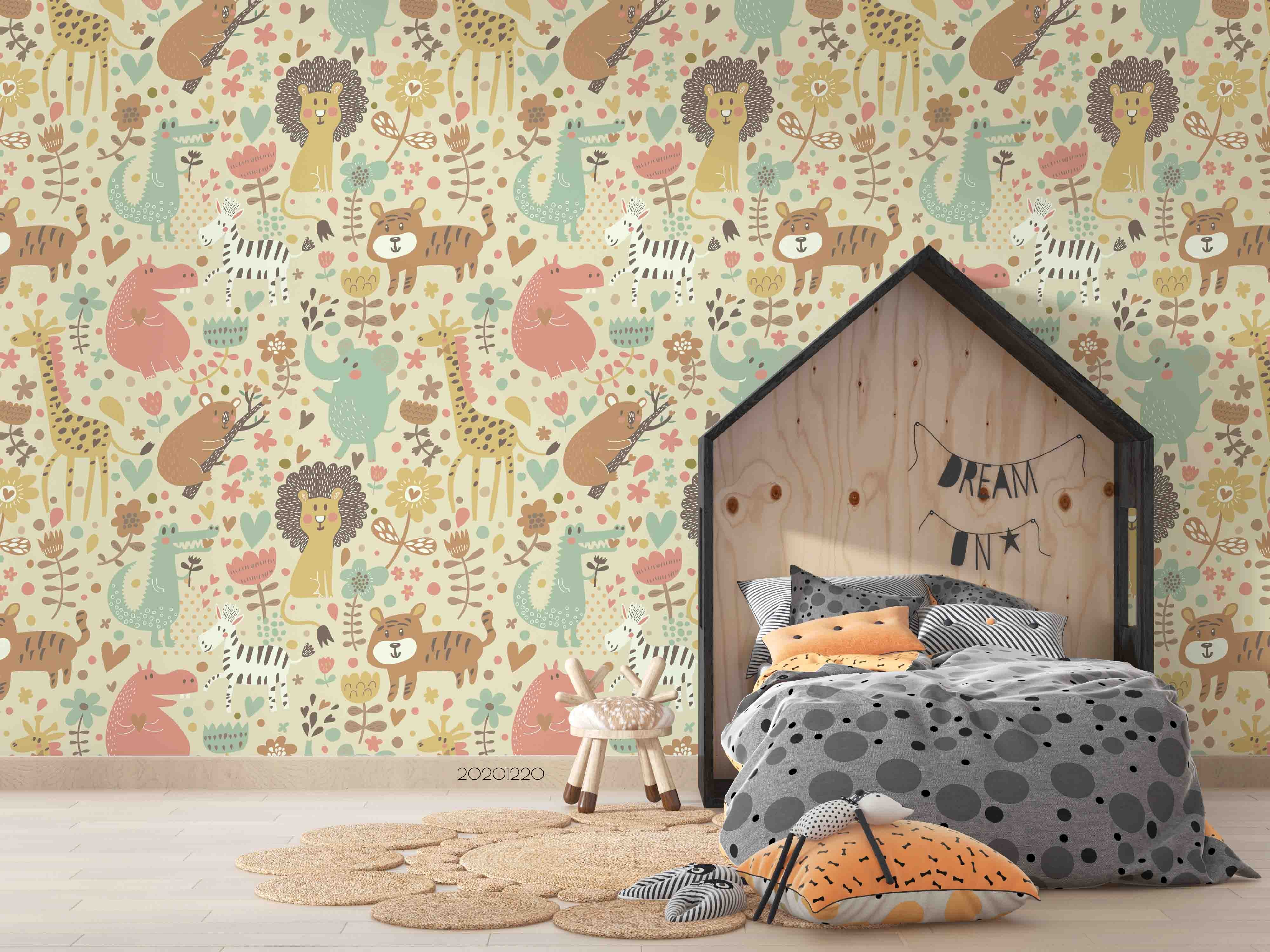 3D Hand Drawn Forest Animals Wall Mural Wallpaper Lqh 103