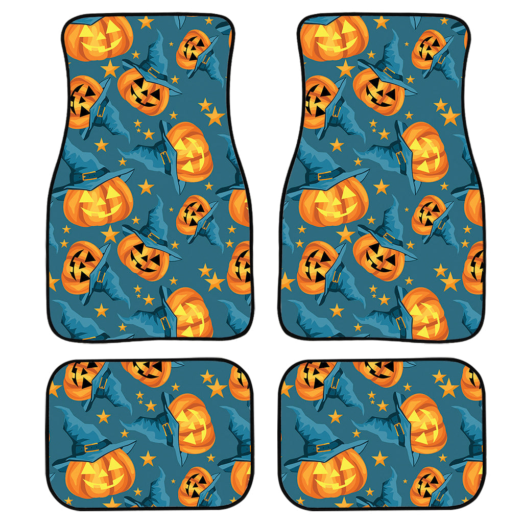 Pumpkin With Witch Hat Pattern Print Front And Back Car Floor Mats, Front Car Mat