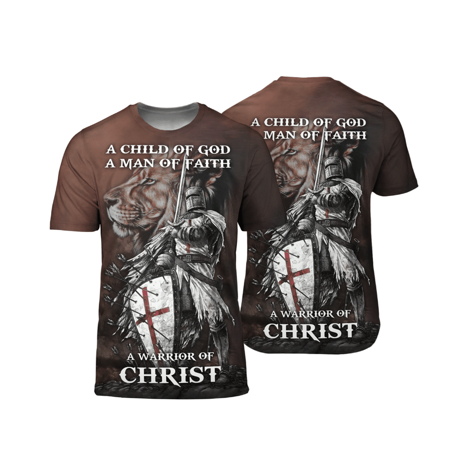 Warrior Lion Jesus T-Shirt A Child Of God A Man Of Faith