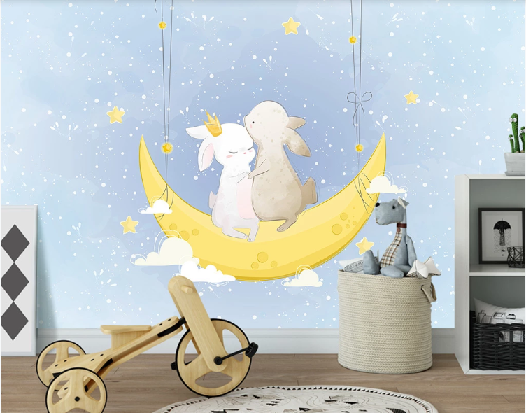 3D Blue Moon Rabbit Wall Mural Wallpaper 55