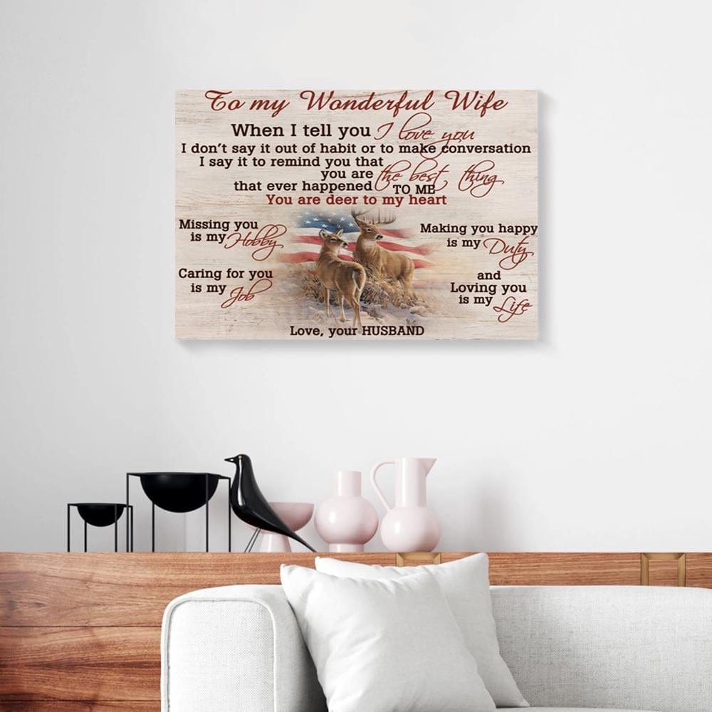 Canvas Prints To My Wonderful Wife American Flag Deer Hunting Canvas Dorm Room Canvas