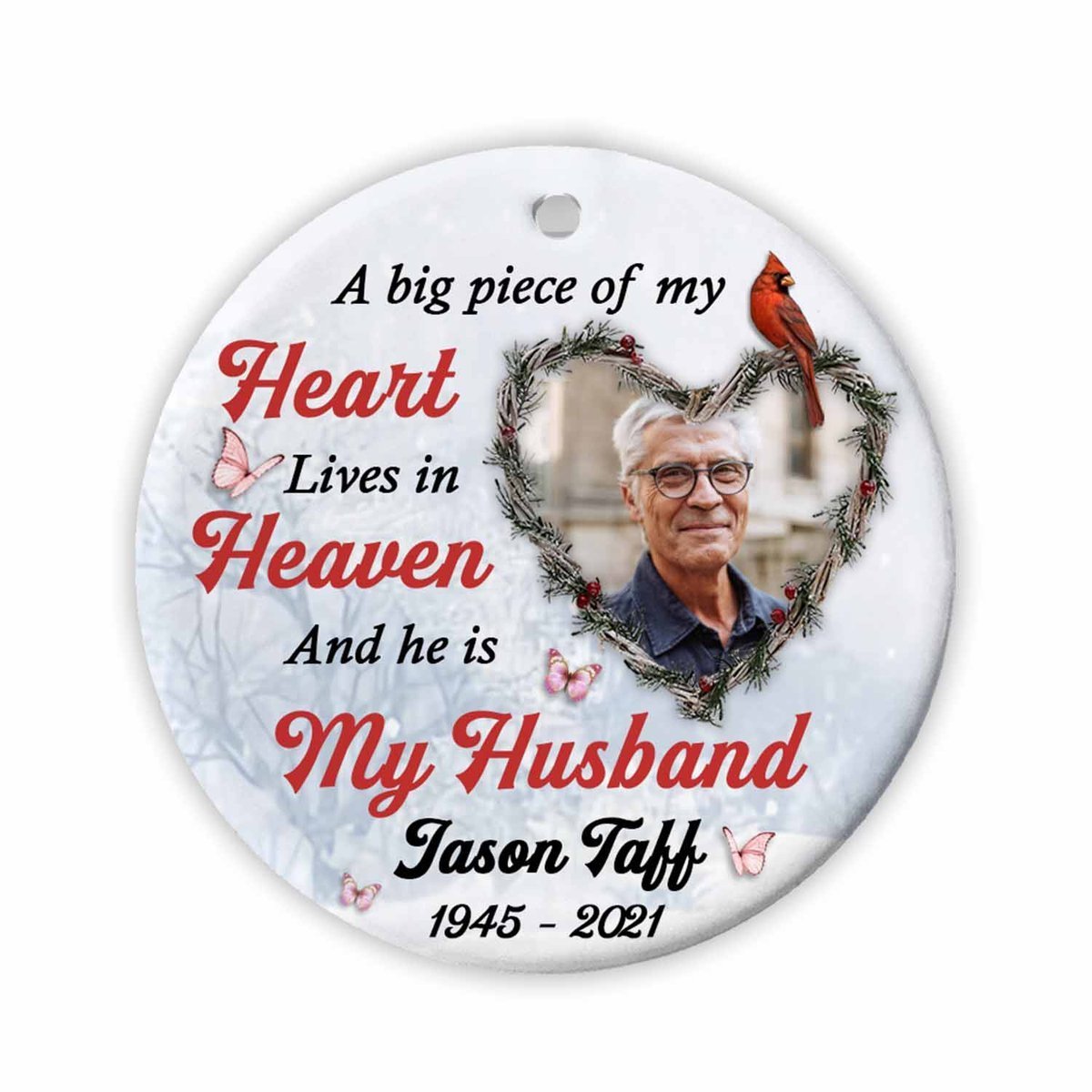 Personalized A Big Piece Of My Heart Lives In Heaven Memorial Circle Ornament Gift For Friend Family Porcelain Ceramic Home Decorations Ornament Pendant Christmas Tree