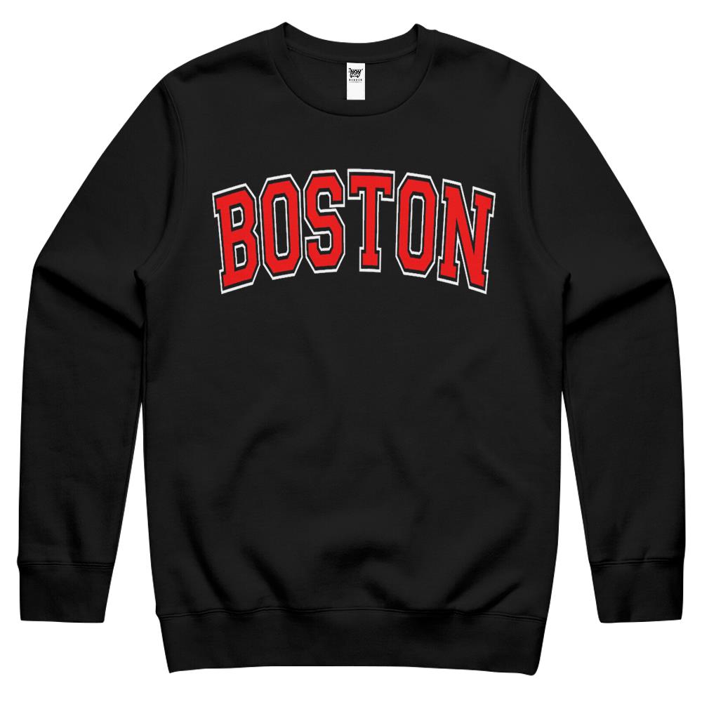 Boston Varsity Style Red Text Crewneck Sweatshirt