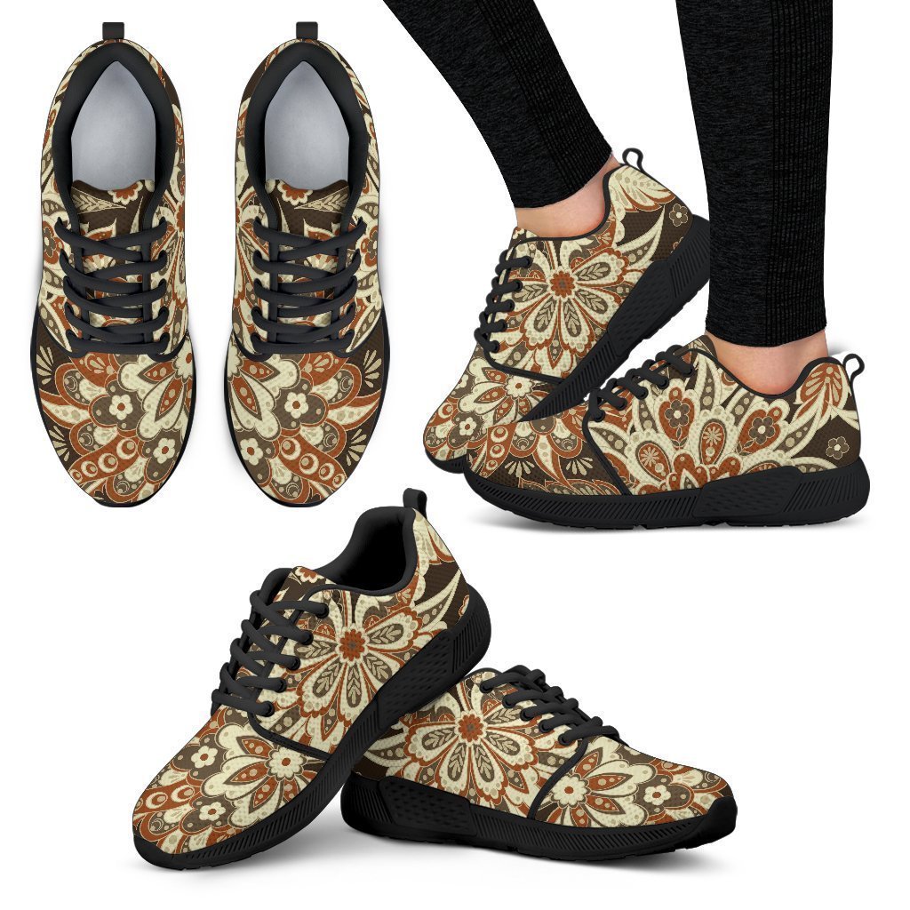 Vintage Brown Bohemian Floral Print Women’S Athletic Shoes