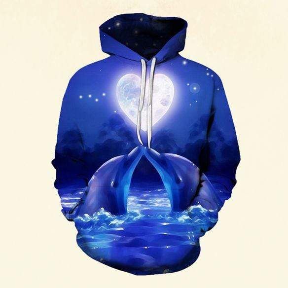 Couple Dolphin Love Under The Moon Light Hoodie 3D All Over Print