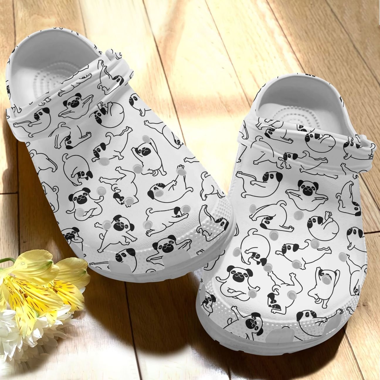 Pug Personalize Clog, Custom Name, Text, Fashion Style For Women, Men, Kid, Print 3D Whitesole Flexible Puggy