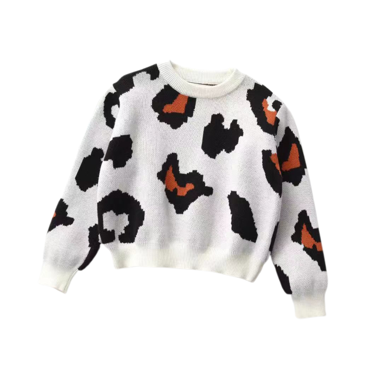 Toddler Kids Baby Girl Boy Fall Sweater, Leopard Print Knit Crew Neck Long Sleeve Jumper Knitwear for Kids, 18M-6T alx