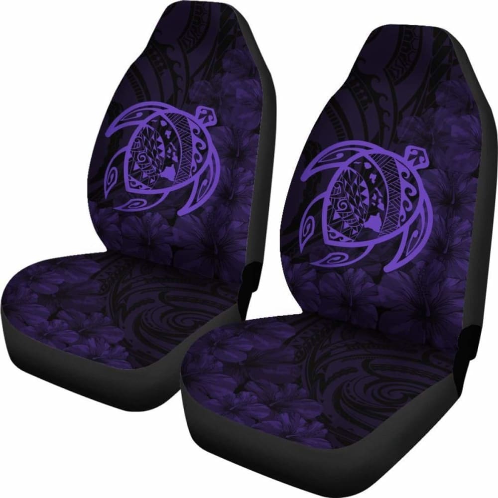 Alohawaii Car Seat Covers – Hawaii Turtle Map Hibiscus Poly Purple – New Awesome 091114