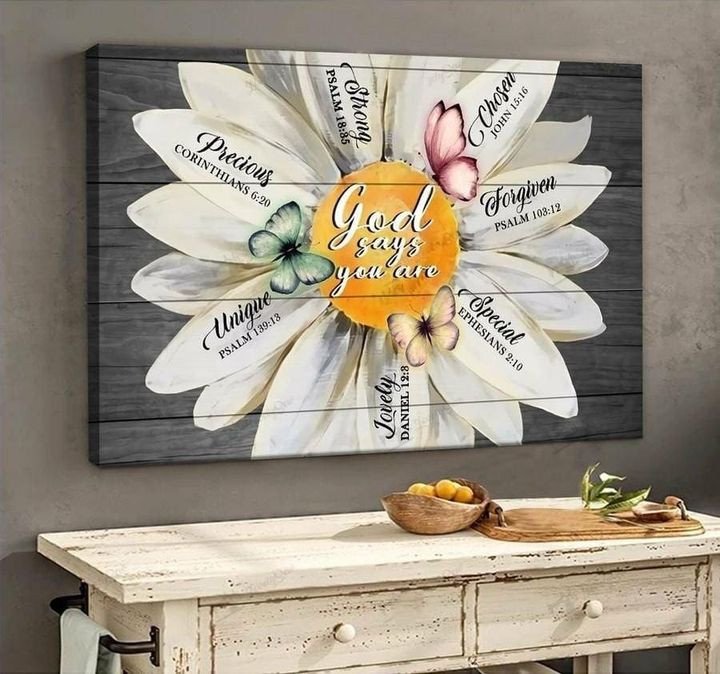 Cardinal And Daisy Flower – God Says You Are Wall Art Canvas Prints – Jesus Painting  – Posters Canvas Prints Wall Art