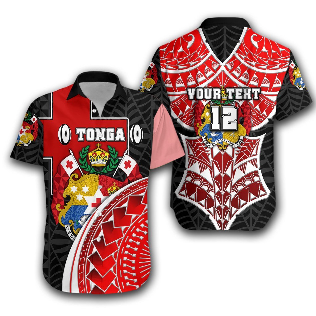 (Custom Personalised) Tonga Rugby Hawaiian Shirt Polynesian Armor Style – Black