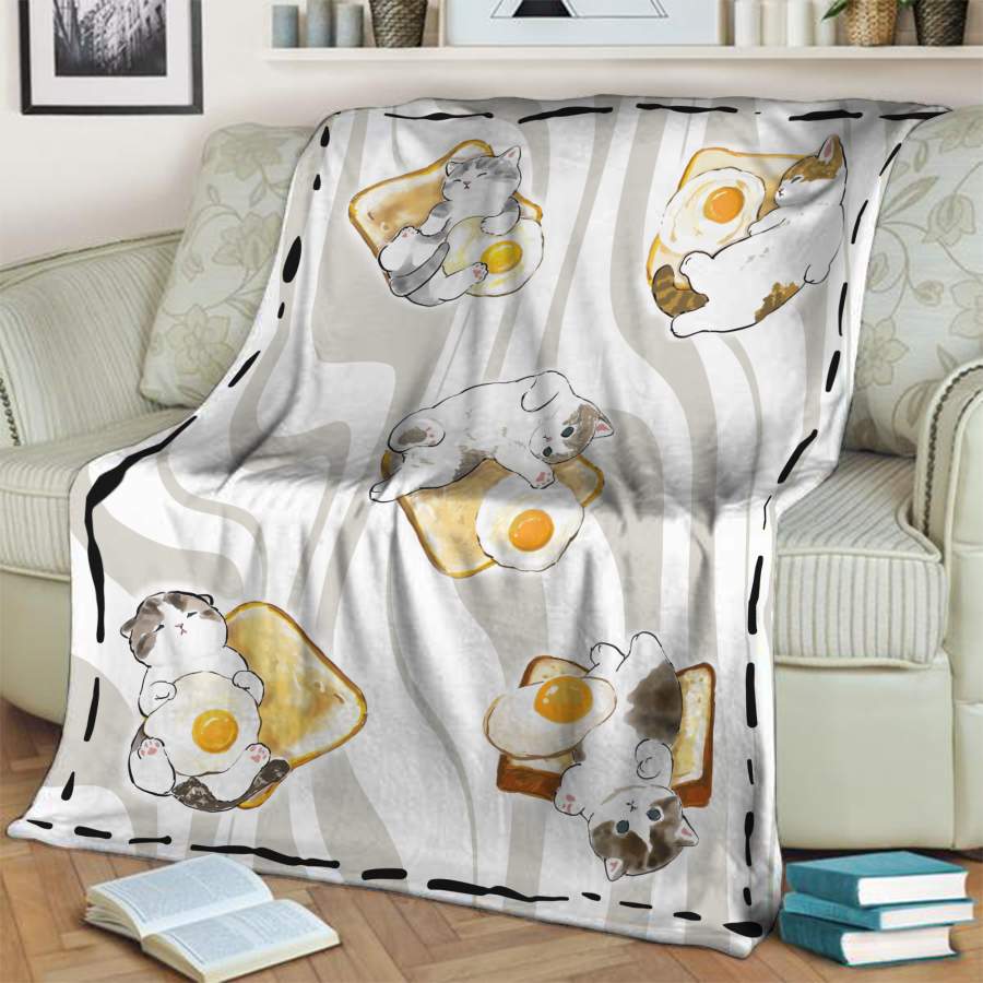 Cute Cat Fried Egg 3D Throw Blanket