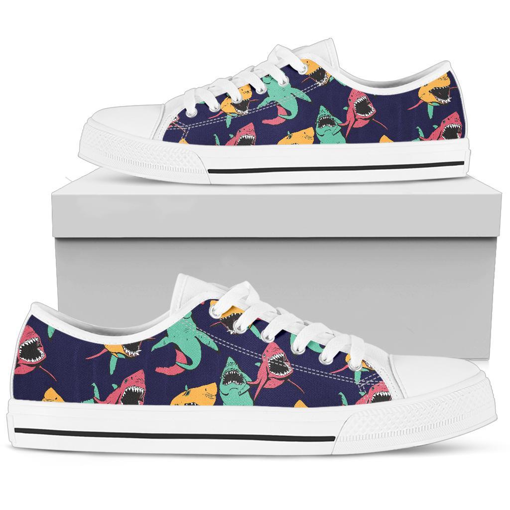 Shark Bite Pattern White Bottom Low Top Shoes