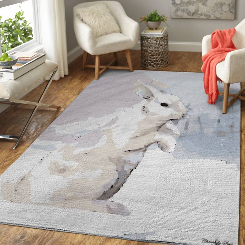 White Snow Hare – Animals Area Rug Carpet