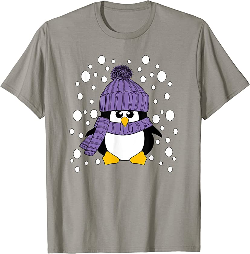 Christmas Penguin Purple Hat Scarf Stocking Stuffe T-Shirt