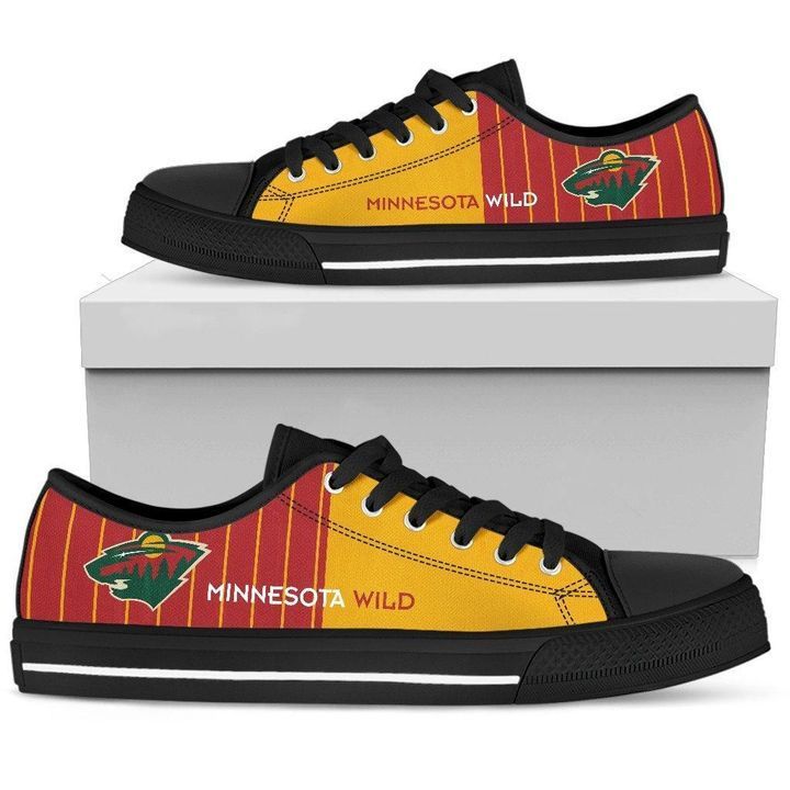 Black Low Top Canvas Custom Shoes Gift For Men Cool Simple Design Vertical Stripes Minnesota Wild