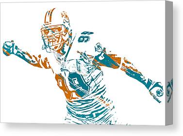 Jason Taylor Miami Dolphins Strokes Pixel Art 1 Joe Hamilton Canvas Print