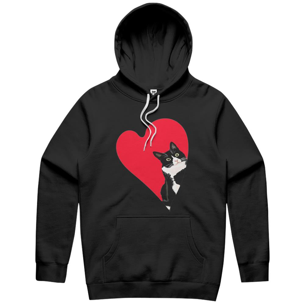 Tuxedo Cat Valentine Heart For Kitten And Animal Lovers Hoodie