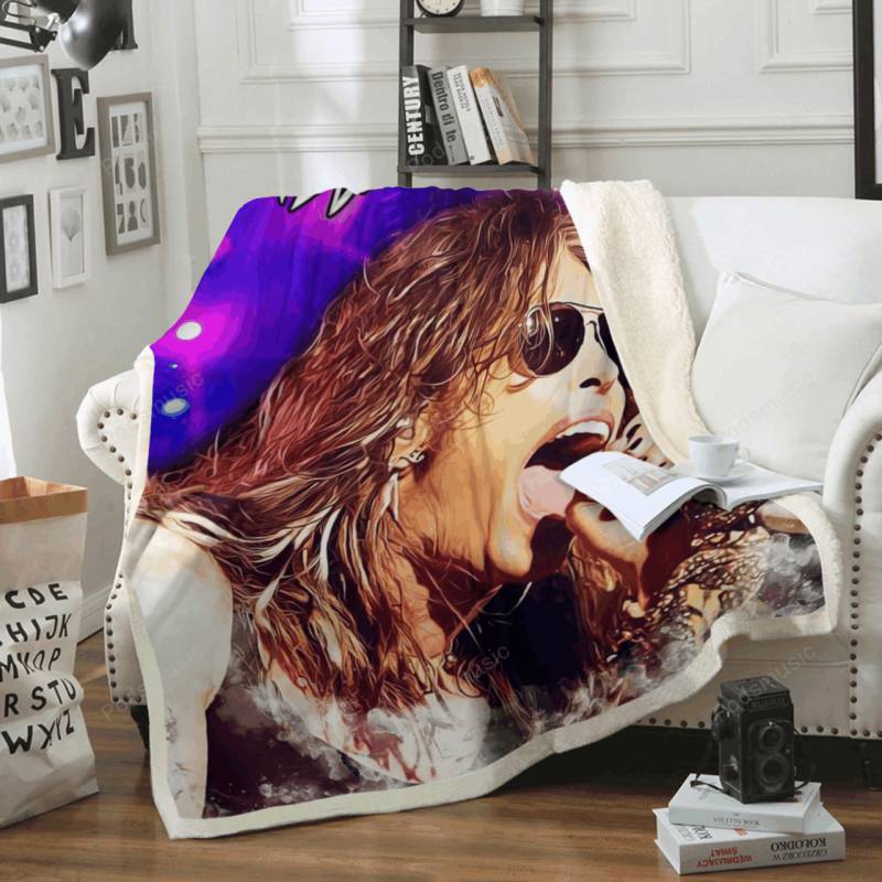 Aerosmith Steven Tyler  – Music Art For Fans Sherpa Fleece Blanket