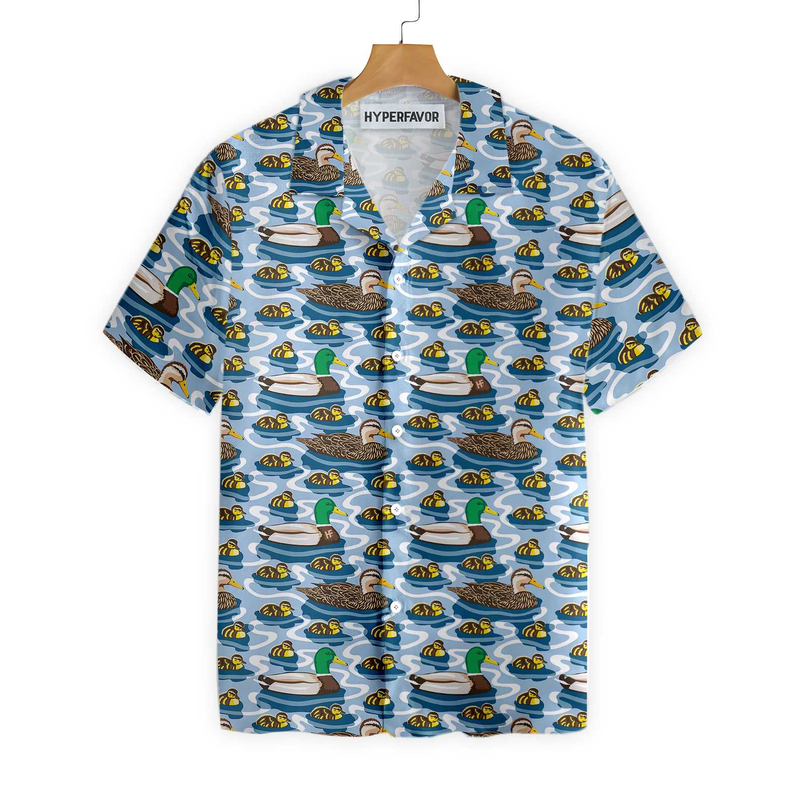 Rouen Duck Family Swimming Hawaii Arctic Blue Pond Texture Hawaii Shirt Ha76603