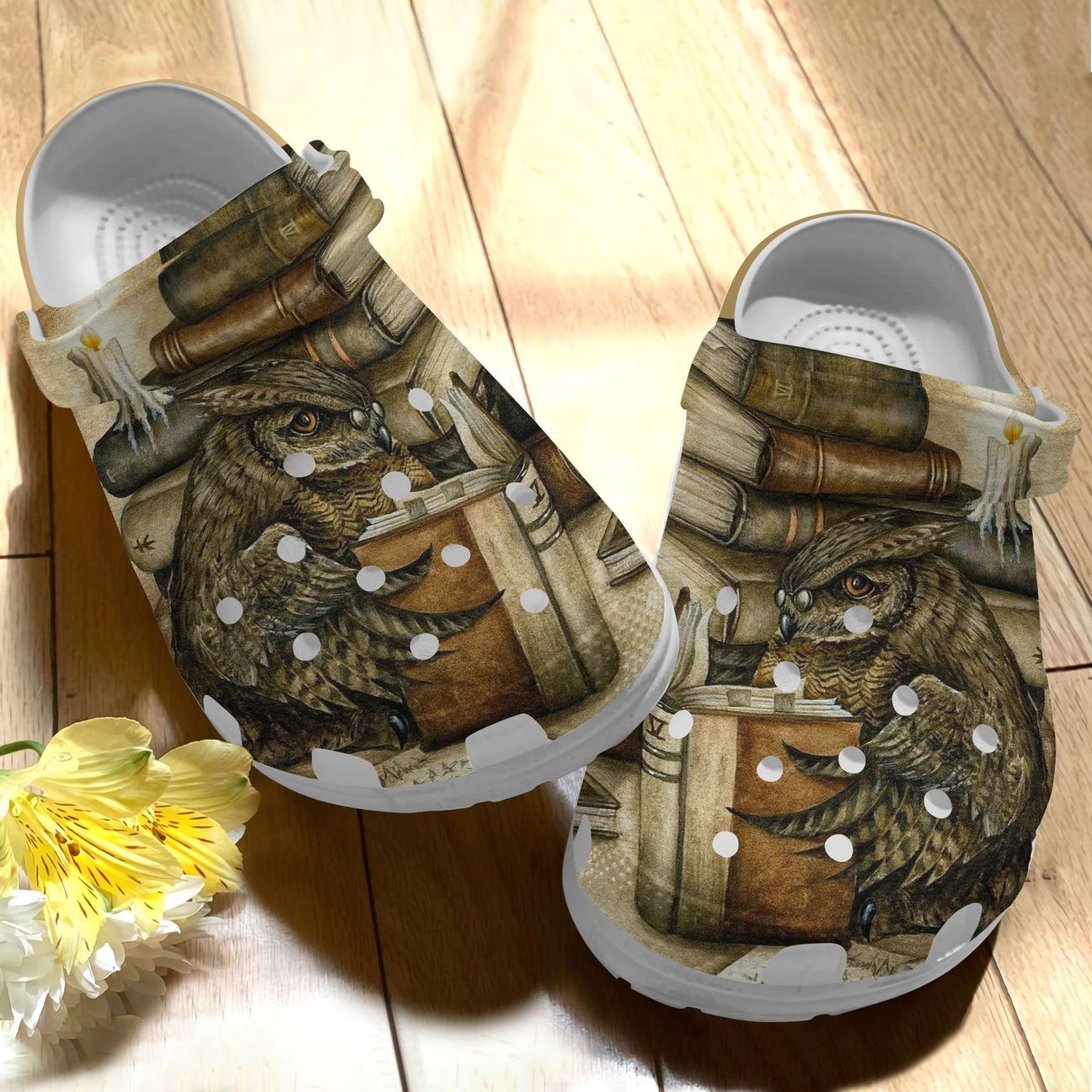 Book Personalize Clog, Custom Name, Text, Fashion Style For Women, Men, Kid, Print 3D Ancient Books Owl