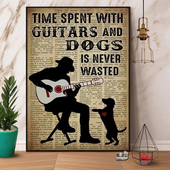 Time Spent With Guitars And Dogs Is Never Wasted Gift For Family Wall Art Home Decor Canvas Prints Matte Canvas