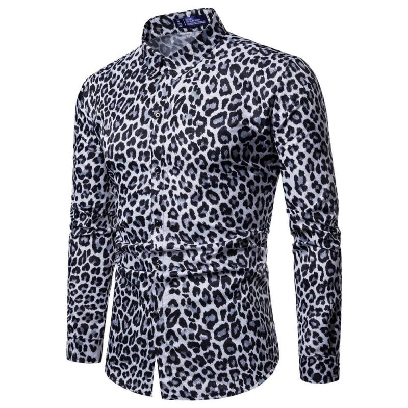 Casual Slim Fit Leopard Printed Long Sleeve Dress Shirts