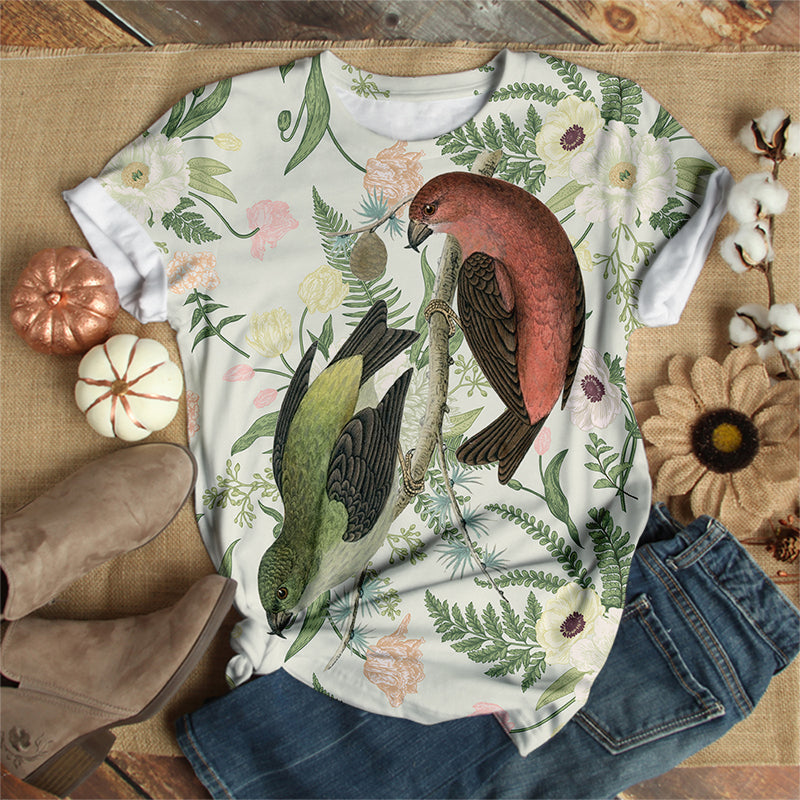 Floral Loving Couple Bird T-Shirt