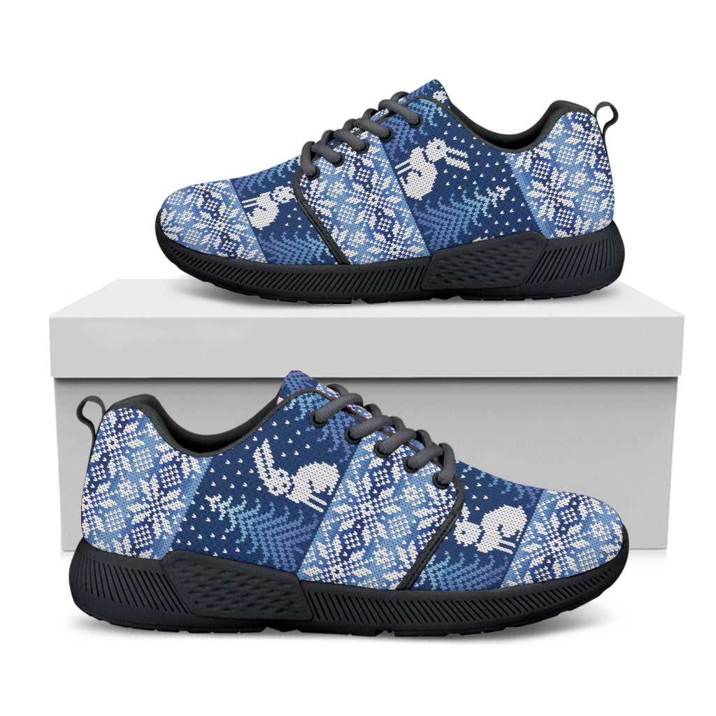 Snow Rabbit Knitted Pattern Print Black Athletic Shoes