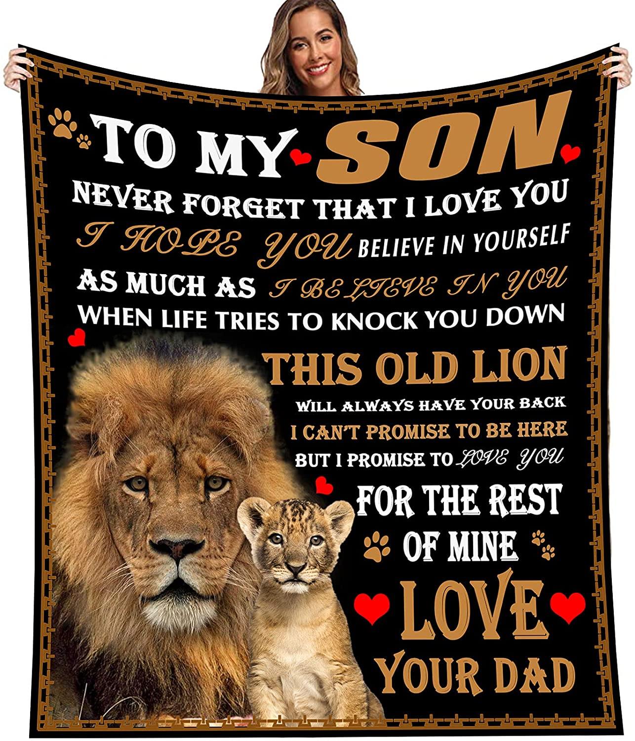 To My Son From Dad Lion Blanket Personalizled Blankets Gift For Birthday Christmas Anniversary Graduation