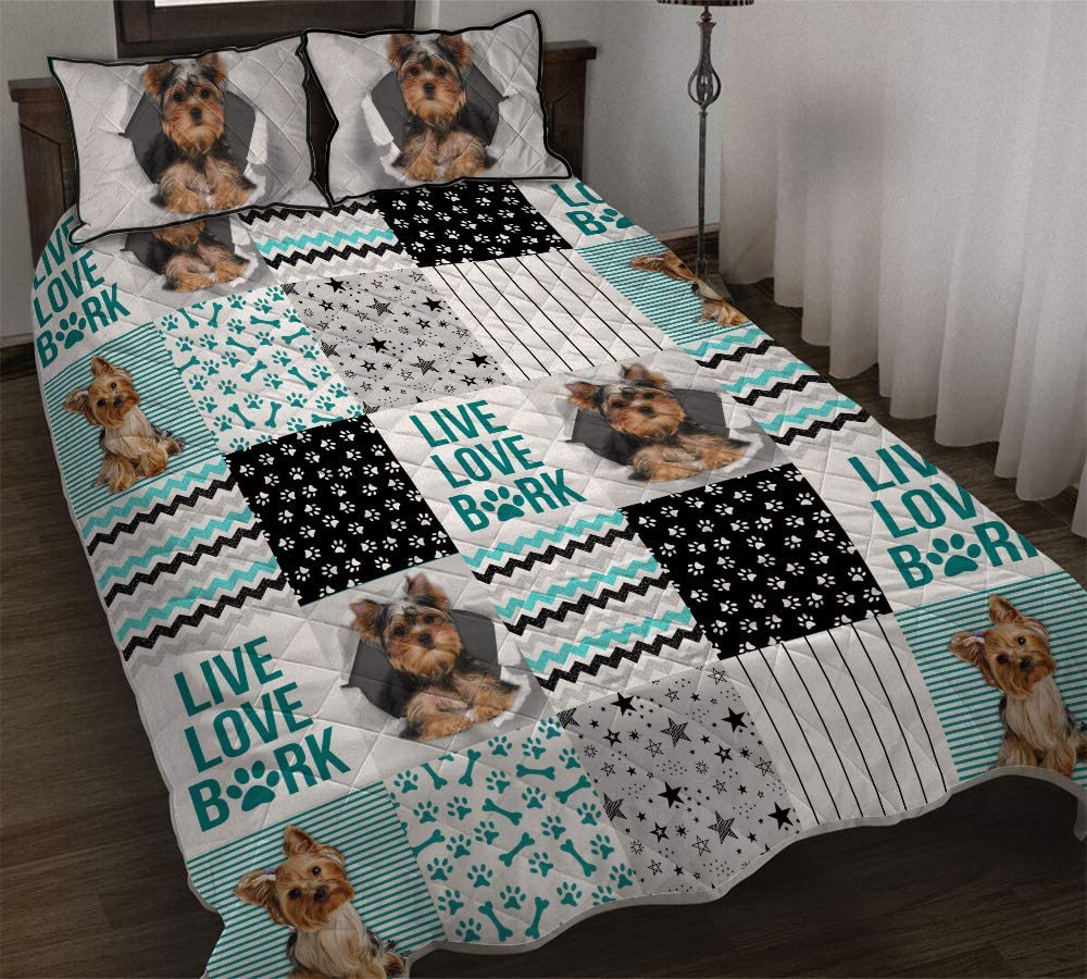 Yorkshire Terrier Dog Shape Pattern Live Love Bark Qbs Comfy Funny Bed Quilt Bed Set Bedding Set Animal