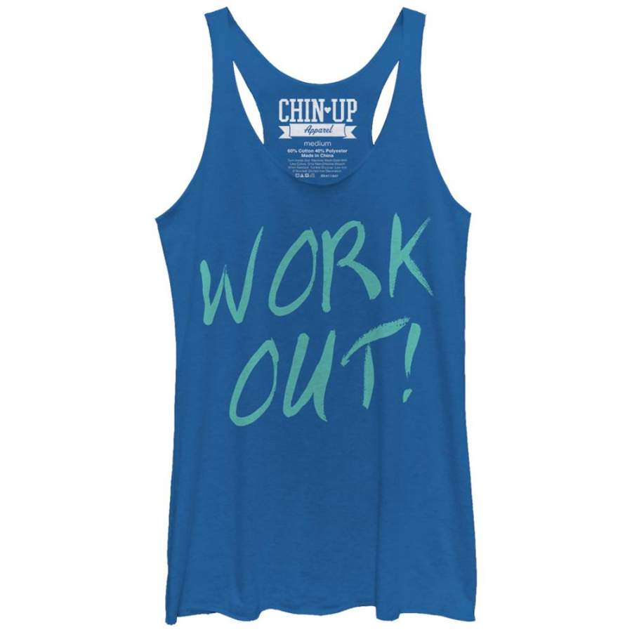 CHIN UP Women’s Time to Work Out  Racerback Tank Royal Blue Heather