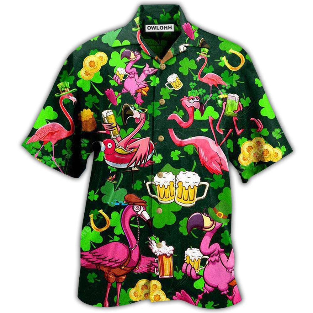 Irish Pink Flamingos Drink Beer Patricks Day Pattern Hawaii Shirt Ha83129