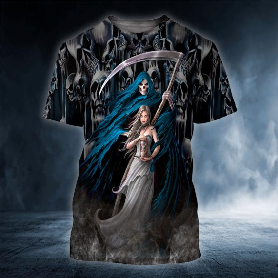 Death Time Keeper Couple Love Skull 3D All Over Printed Unisex Tshirt Us Size