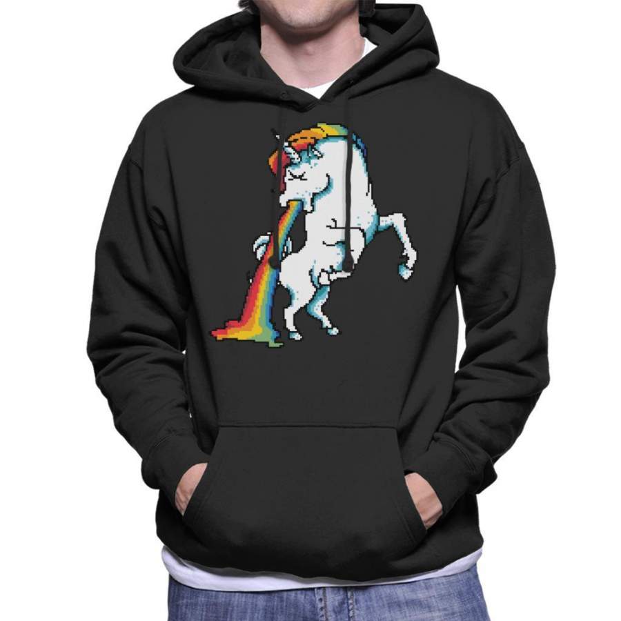 Unicorn Vomiting Rainbow Pixel Art Men’s Hooded Sweatshirt