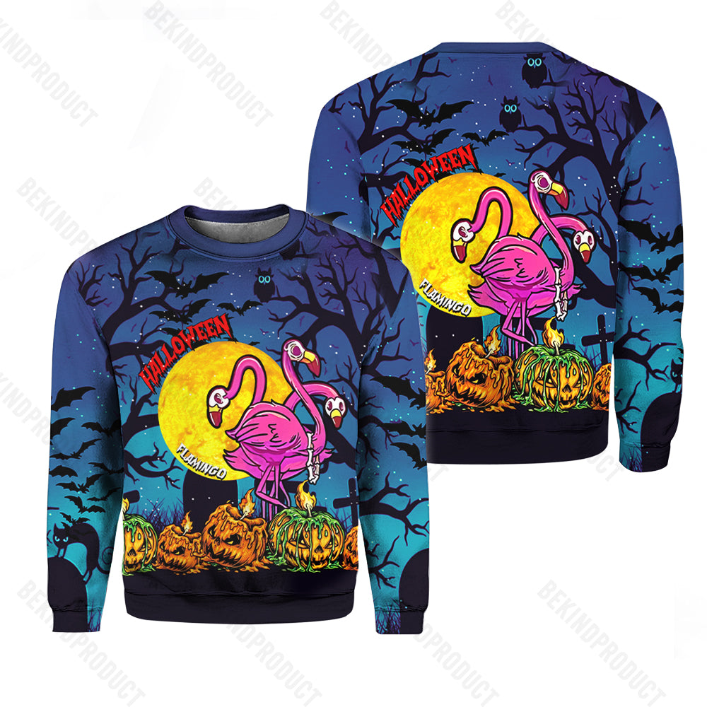 Halloween Zombie Flamingo Pumpkin Crewneck Sweatshirt All Over Print Sweatshirt For Women Sweatshirt For Men Swn1230