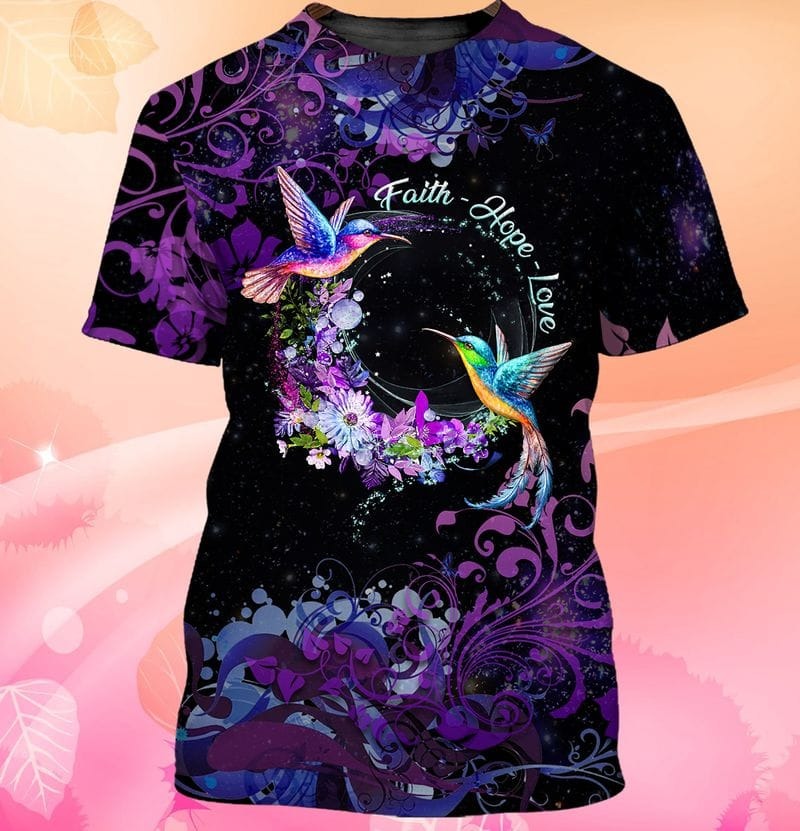 Faith Hope Love 3D Full Print Shirt, Colorful Faith Hope Love Butterfly Tshirt, Humming Bird Shirt