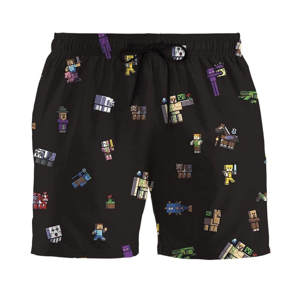 2D Minecraft Characters Custom Beach Summer Men Beach Shorts Swim Trunks Hawaiian Shirt Style Printed 3D