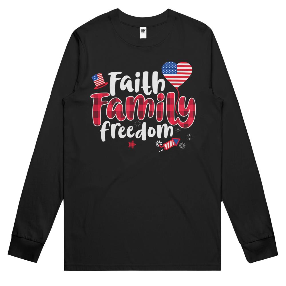 4Th July Shirts, Fourth Of July Long Sleeve T Shirts, Patriotic Shirt Womens Men, Faith Family Freedom Long Sleeve T Shirts 4Th Of July Buffalo Plaid Gift Long Sleeve T Shirts