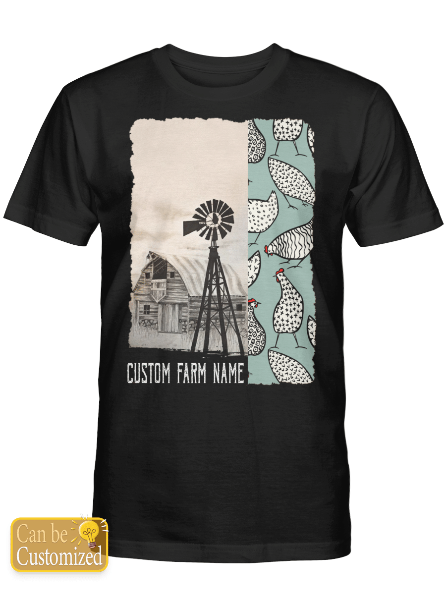 Vintage Retro Farming Chicken Barn Windmill Custom Farm Name 2D Shirt for Farmers