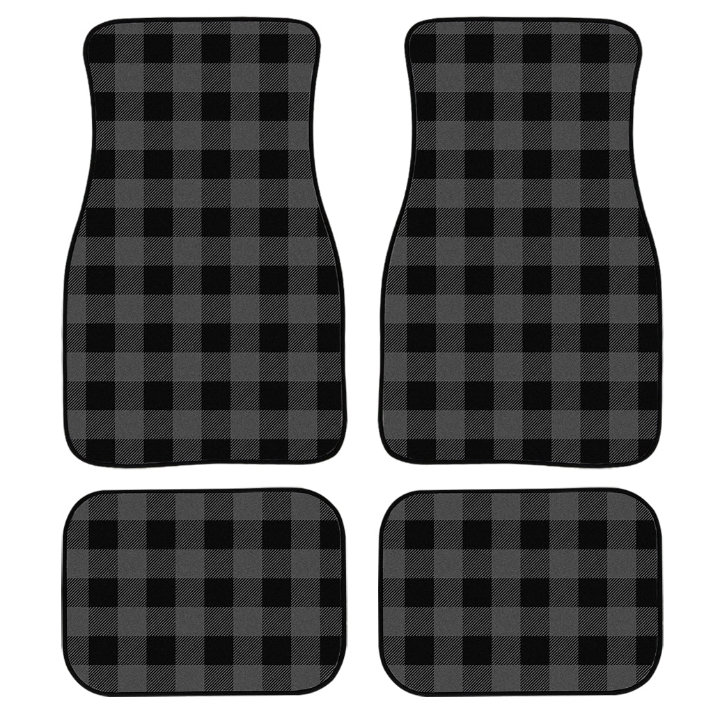 Dark Grey And Black Buffalo Check Print Front And Back Car Floor Mats, Front Car Mat