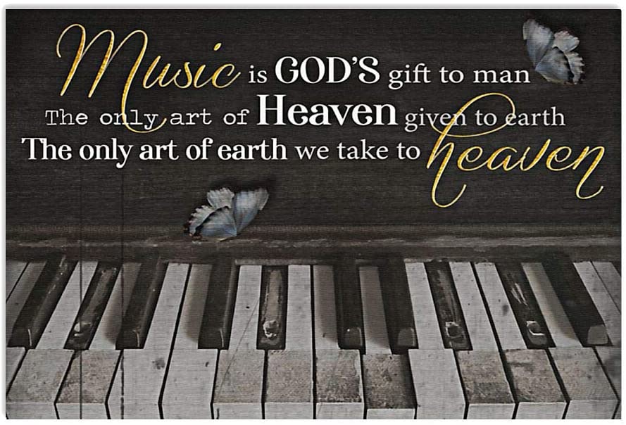 Vintage Pianist And Butterflies – Music Is Art We Take To Heaven Poster Art Print      Home Decor Gift For Men Women Family Friend On Birthday Xmas