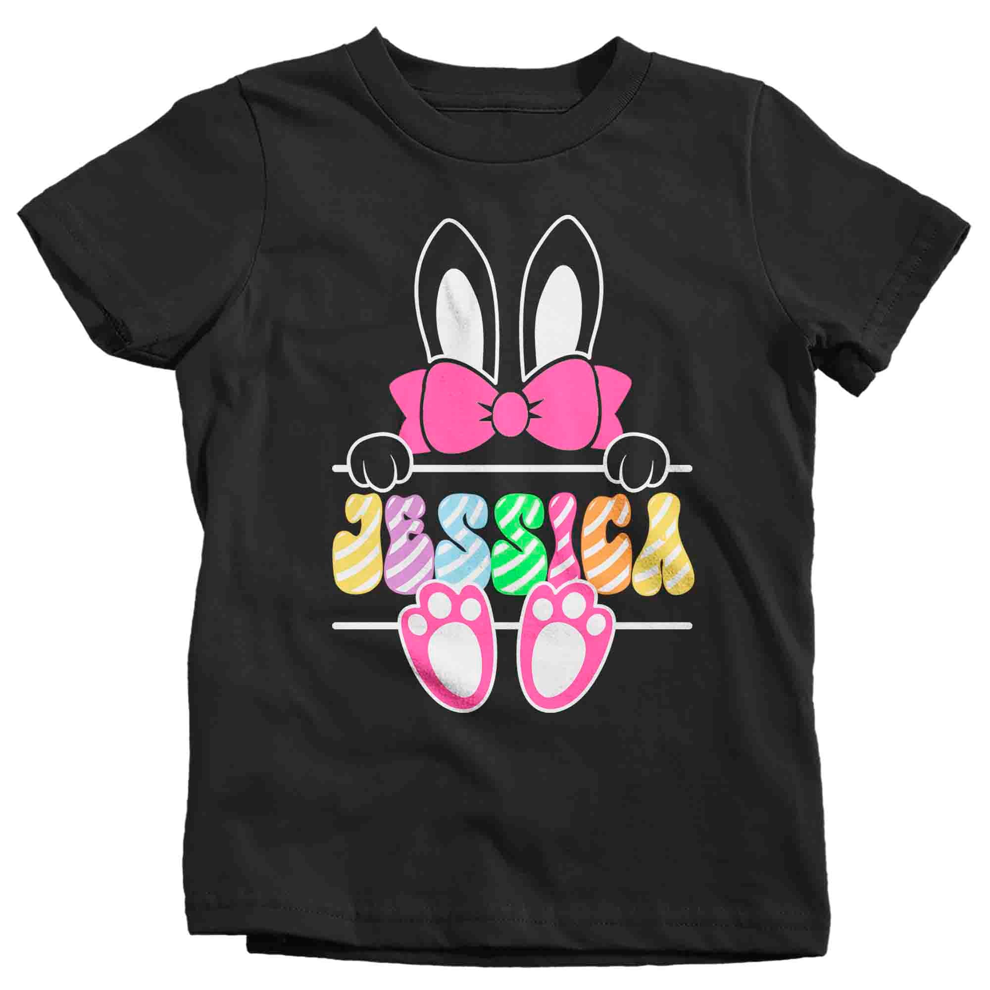 Kids Personalized Easter Bunny Shirt Retro Text T Shirt Custom Name Cute Hip Rabbit Tee Gift Youth Unisex Girl’S Toddler