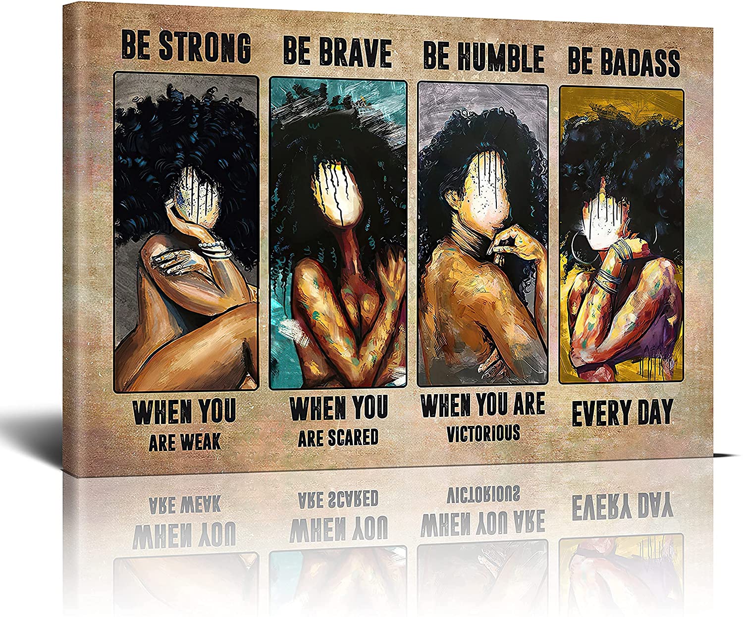 African American Wall Art Be Strong Be Brave Black Queen Framed Paintings Canvas Gift For Black Girl Mother’S Day Home Decor