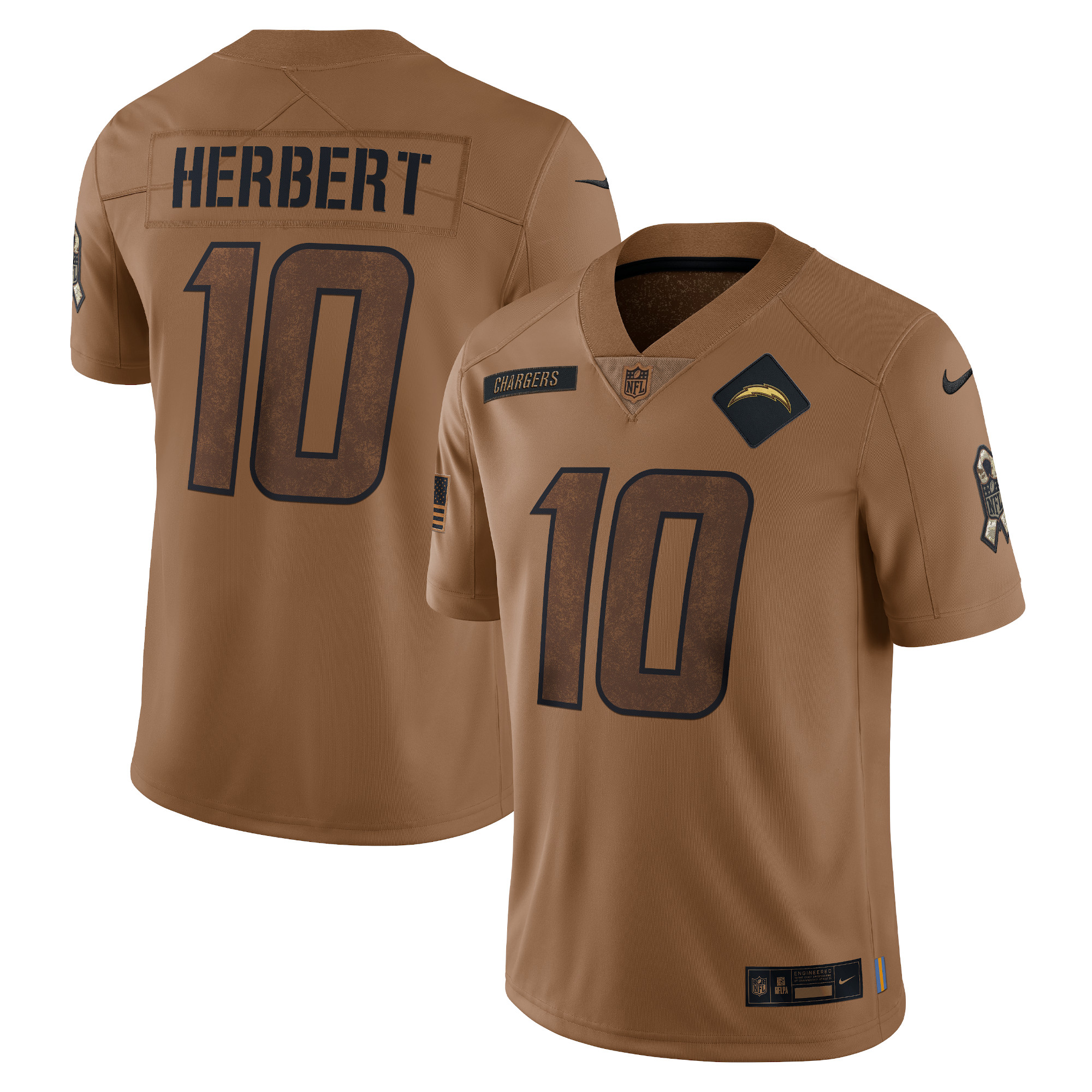 Justin Herbert Los Angeles Chargers 2023 Salute To Service Limited Jersey – Brown