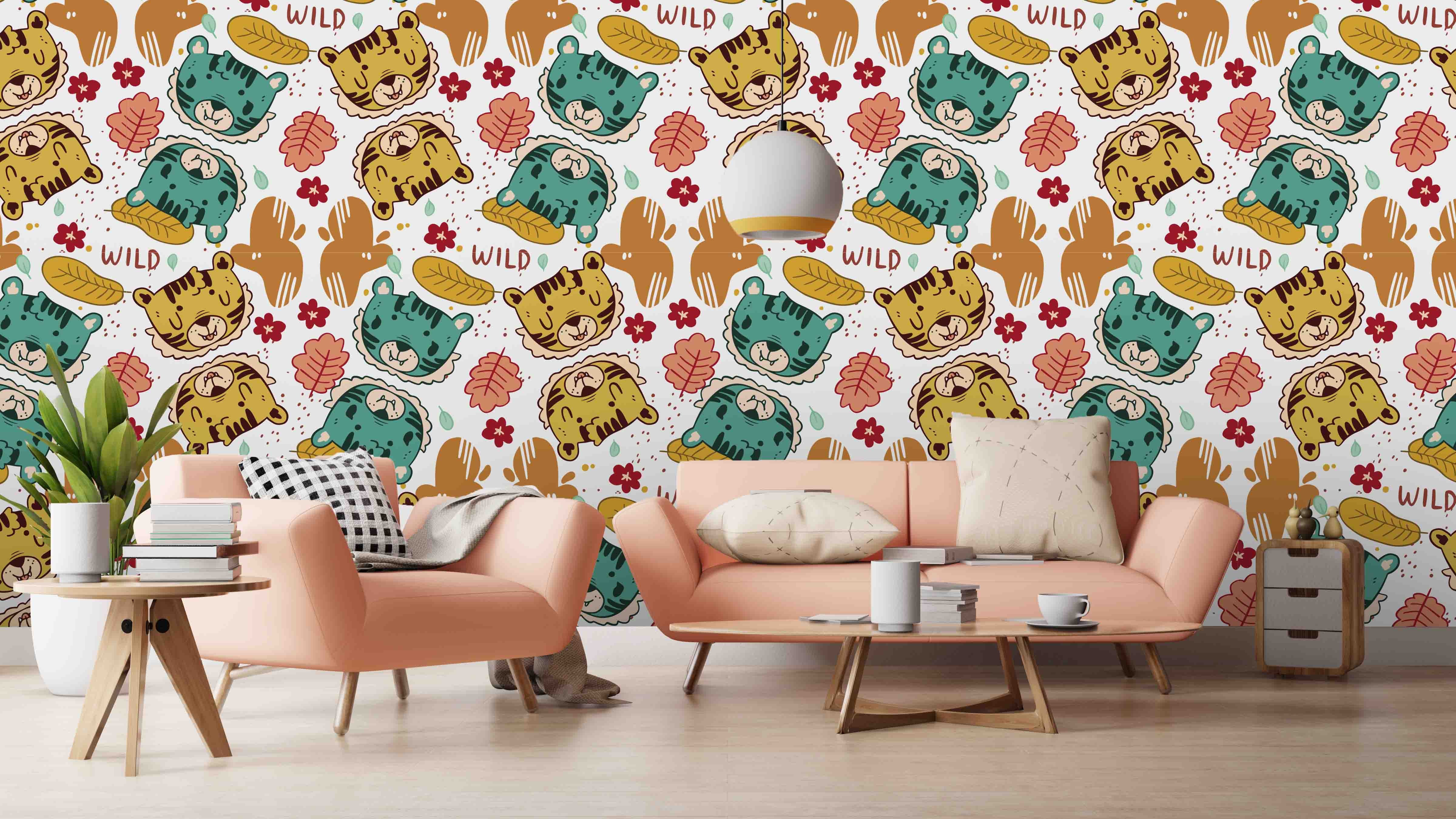 3D Hand Drawn Tiger Pattern Wall Mural Wallpaper 39