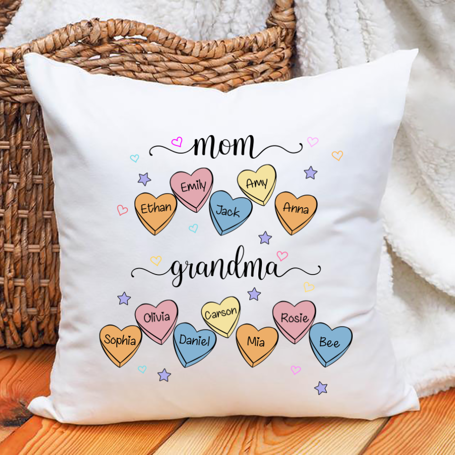 Personalized Mom Grandma Hearts Pillow