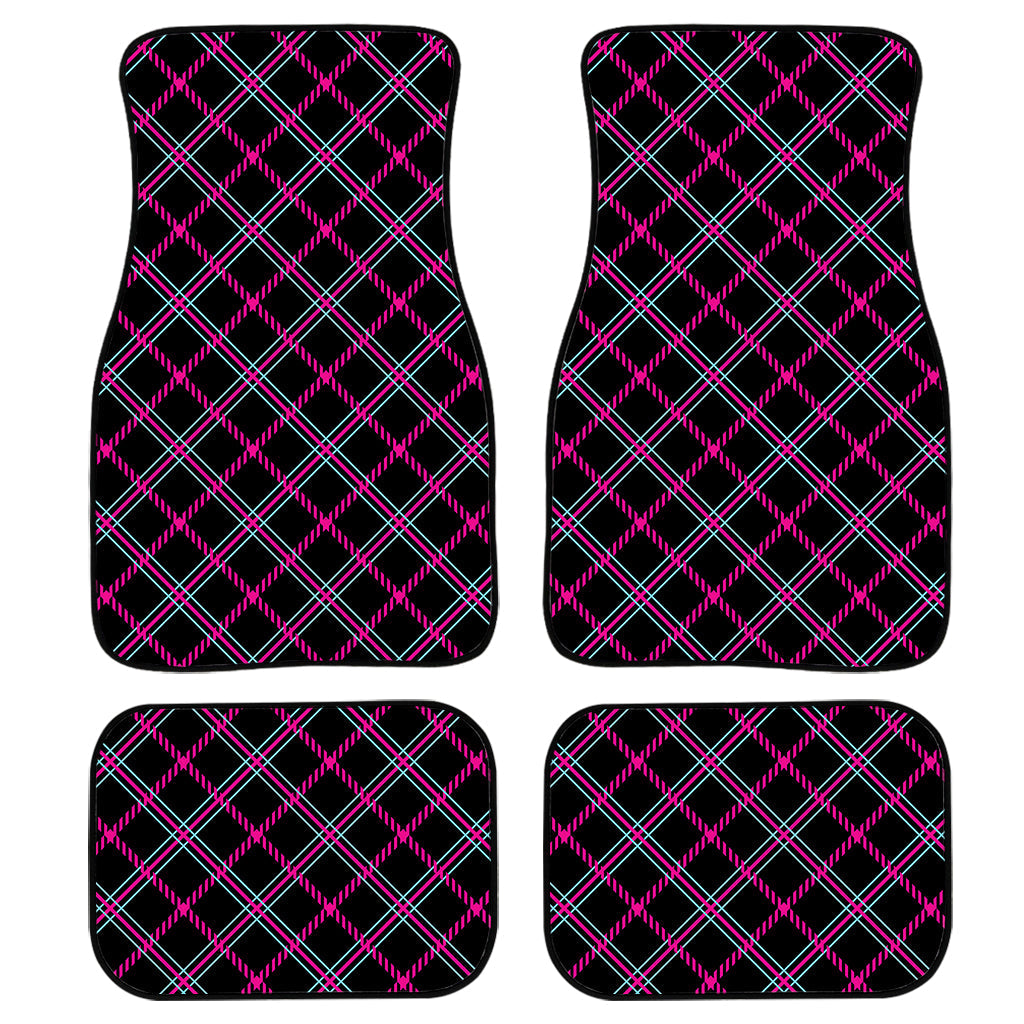 Black Pink And Blue Tartan Pattern Print Front And Back Car Floor Mats, Front Car Mat